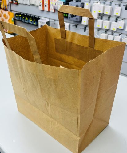 Tragetaschen Papiertüten braun Flachhenkel Papier Tüte Taschen 32x17x30 cm PT03