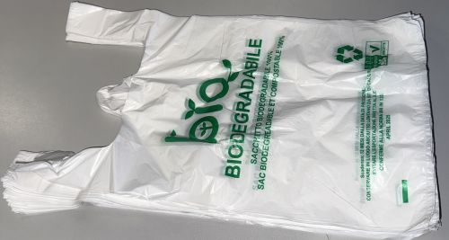 500 Stück Hemdchentragetaschen biodegradabile HDPE 28+14x48cm 13my weiß Bio480