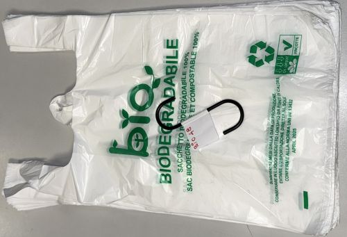 500 Stück Hemdchentragetaschen biodegradabile HDPE 28+14x48cm 13my weiß Bio480