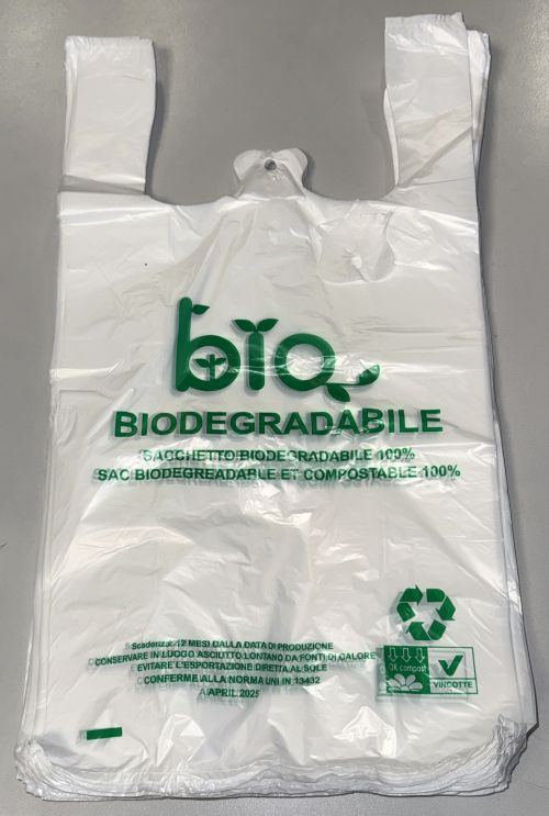 500 Stück Hemdchentragetaschen biodegradabile HDPE 30+18x55cm 14,9my weiß Bio550