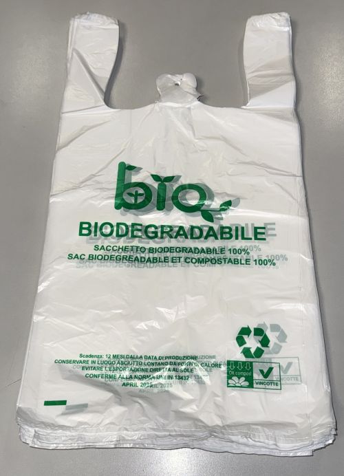 500 Stück Hemdchentragetaschen biodegradabile HDPE 30+20x60cm 14,9my weiß Bio600