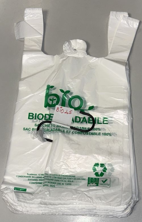 500 Stück Hemdchentragetaschen biodegradabile HDPE 25+12x45cm 13my weiß Bio450