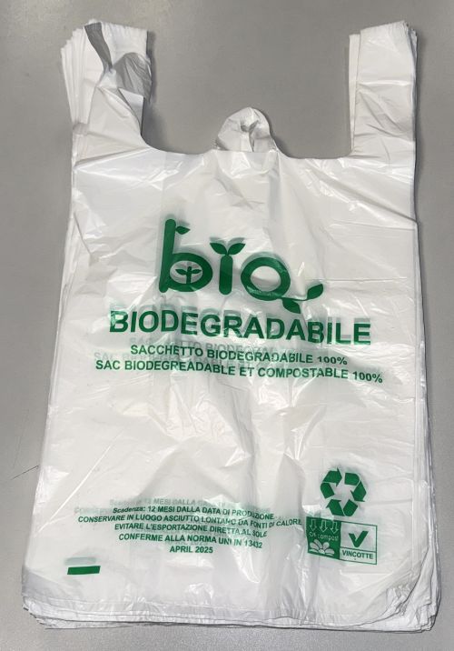 500 Stück Hemdchentragetaschen biodegradabile HDPE 28+14x48cm 13my weiß Bio480