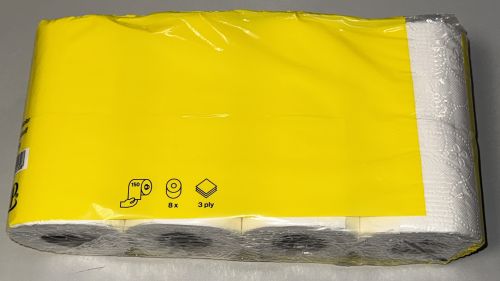 Toilettenpapier 3 lagig  8x8 Rollen  150 Blatt WC Papier Zellstoff Art 0995